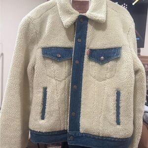 Levi's Men's Cream and Blue Denim Jacket